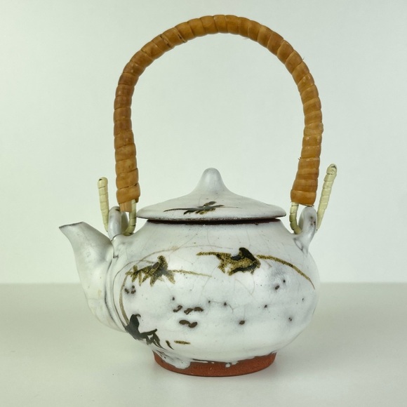 Handmade Miniature Stonewear Teapot Shoji Hamada Style Bamboo Handle Lidded Bird - Picture 8 of 16